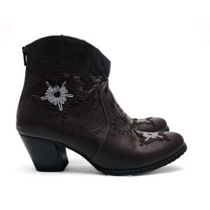 Artemis Womens 8.5 Brown Ankle Bootie Boots Floral Artsy Embroidery Zip-Up Shoes